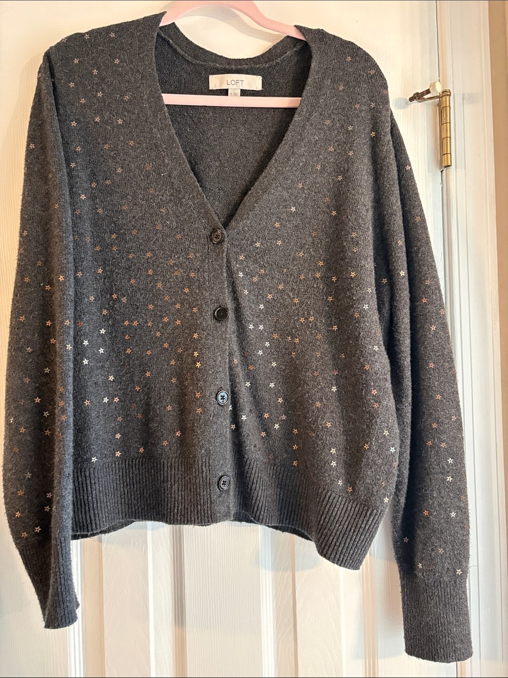 LOFT Charcoal Gray Star-Studded V-Neck Cardigan